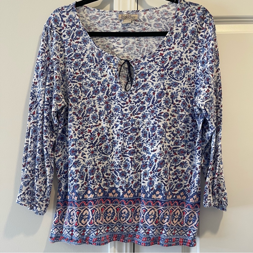 Lucky Brand Blue Paisley Pattern Bohemian Prairie Blouse Top Women’s Size Large